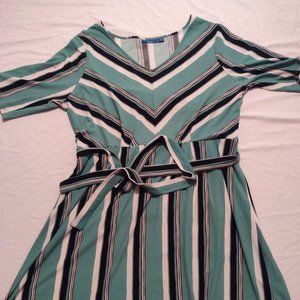 APT. 9 | Mixed Teal-Striped Tie-Belt Dress | Size XL